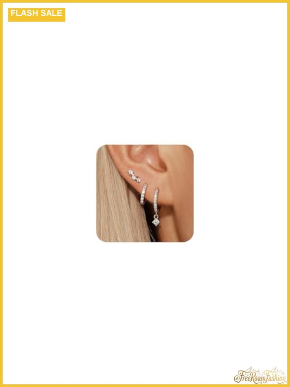 Sterling Silver 3 Pair Huggie Hoop Earring Set CZ Cartilage Studs